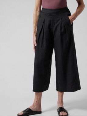 Athleta Playa Pants | Size 14 Black Linen Wide-Leg